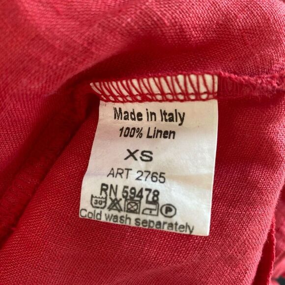 Terzo Millennio Italy Linen Drop Ruffle Women's Red Midi Long Dress Size XS - Picture 9 of 10